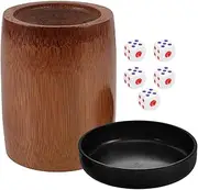 COSMEVIVI Unique Bar Dice Holder Bamboo Dice Shaker Cup Set 5 Dice Included for KTV Travel Social Fun