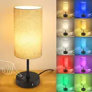 Beige Table Lamp with 3 CCT & RGB Color, Dimmable Nightstand Light
