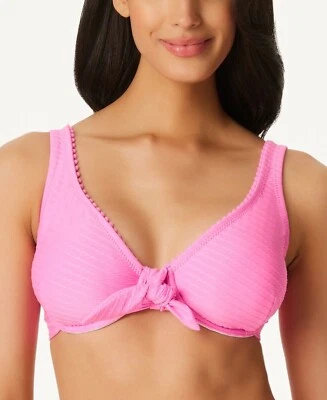 Jessica Simpson Women's Tie Front Bikini Top Swimsuit Pink Size Medium Cup D