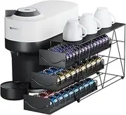 [HFHOME] Coffee Pod Holder Drawer for 66 Nespresso Vertuo Pods, 3 Tier Nespresso Pod Organizer, Metal Coffee Capsules Storage Stand with Sliding Drawers for K Cup - Home Kitchen Cafe Counter, Black