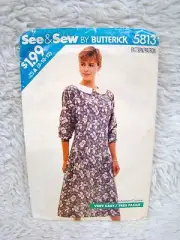 See & Sew by Butterick Pattern #5813 Sz A (8,10,12) Misses' Petite Dress, Uncut