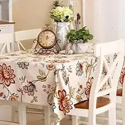 EHOMERY Table Cloth 8 Seater Rectangular Tablecloth Japan Flower Dining Table Cloth Square Outdoor Tablecloth Square Fitted Canvas Red Table Decoration 140X180Cm