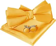 [HOULIFE] Bow Ties for Men Formal Satin Bowties Pre-tied Style Classic Tuxedo Bowtie & Handkerchiefs Cufflinks Sets for Wedding