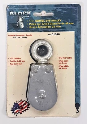 BLOCK 1/2" SWIVEL EYE PULLEY NO. 01548 525 LBS FOR 3/16" CABLE
