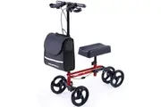 Equipmed Knee Scooter Walker, Dual Brakes - Bag - Broken Leg Ankle Foot Mobility - Crutches Alternative - Red