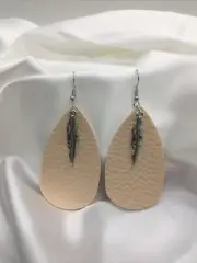 Handmade Teardrop Double-Sided Leather Earring Set with Charm New Free Ship 758