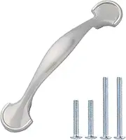 Amazon Basics Rounded Foot Cabinet Handle, 11.8 cms Length (7.6 cms Hole Center), Satin Nickel, 10-Pack
