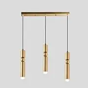 Linear 3 Light Chandelier Contemporary LED Pendant Light Fixture Brushed Gold Long Tube Hanging Lamp Farmhouse Black Industrial Cluster Pendant Lighting for Kitchen Bar Dining Room Bedroom