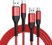 USB Type C Cable 9V/3A Fast Charging (2-Pack 6.6ft+6.6ft), LENTION USB A to USB C 27W Braided Charger Cord Compatible with Samsung Galaxy S10 S10E S9 S8 Plus Note 10 9 8, Moto Z, LG G8/G7, More (Red)