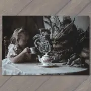 5x7" Girl Monster Tea Party Weird Creepy Imaginary Mask Nightmare Unusual