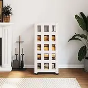Log Holder with Wheels White 40x49x110 cm Solid Wood Pine for Fireplace and Firepit Storage Tools
