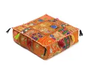 18" Indian Handmade Square Patchwork Home Decorative Floor Orange Cushion Cover