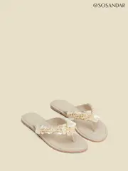 Sosandar Natural Shell Detail Leather Sandals (H37765) | $104