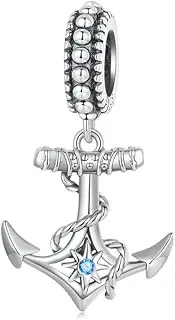 [LES FOLIES DI PAOLA GRIECO] Charm Anchor Blue Sea Marine Ship Boat Pendant Necklace 925 Silver - Les Folies Fits Pandora Sterling Silver Cubic Zirconia, Sterling Silver, Cubic Zirconia