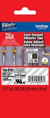 Brother TZeS141 3/4" Black on Clear Extra Strength Tape for PT2430, PT-2430PC