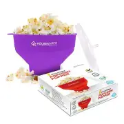 Collapsible Silicone Microwave HotAir Popcorn Popper Bowl With Lid and Ha(Purple