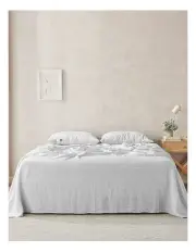 [Natural Home] Classic Pinstripe Linen Sheet Set in White