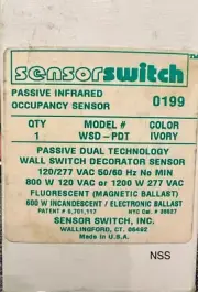 Sensor Switch Passive Infrared Occupancy Sensor WSD-PDT Ivory 120/277VAC 50/60HZ
