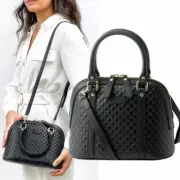 NEW GUCCI Micro GG Guccissima Black Leather Small Dome Satchel Crossbody Bag