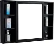 Mirror Cabinets Bathroom Wall-Mounted Kitchen Debris Rack Bathroom Space Aluminum Bathroom Mirror with Shelf (Color : Black, Size : 100 * 70 * 13cm)