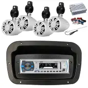 Pyle Marine Radio,Spa Bezel,Adapter,Antenna,Amp,Kit, 4x 2.25" 10W White Speaker