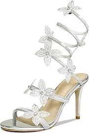 [Baffoloo] Womens's Rhinestone Floral Butterfly Sparkly Bowknot Stiletto Heels Sandals