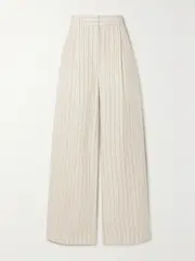 [Max Mara] Max Mara - Giuliva Pinstriped Linen And Cotton-blend Pants - White - UK 14 UK 14 White