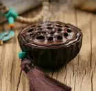 3.5inch Black Ebony Wood Incense Burner Holder Box Lotus Nutpod Home Decor