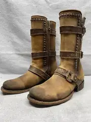 Women's Corral 6.5 M Brown Distressed 3 Harness Zip Up Mid Calf Round Toe Boots