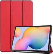 [Nexue] Leather Case for Samsung Galaxy Tab S6 Lite 10.4-inch 2024/2022/2020, Slim Fit Smart Full Body Cover with Magnetic Trifold Stand Auto Sleep/Wake (Red)