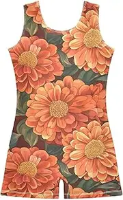 [FRODOTGV] Orange Floral Gymnastics Leotards for Girls Children 1-Piecing for Tumbling Classes for Training, Yoga, Tumbling