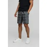 Mens Grey Elasticated Waist Relaxed Fit Satin Textured Shorts