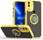 JIEZUIMEI Phone Case for Huawei P20 lite Cover with Ring Holder,Ultra-Thin Translucent Matte Frosted PC Hard Back Cover,Soft Silicone TPU Bumper Yellow