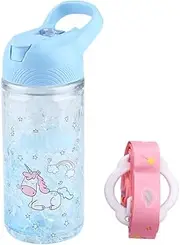 Unicorn Water Bottles for Girls,Cute Cup with Straw and Safety Lock, Outdoor Indoor Pink Water Bottle with shoulder strap,400ML/13.5oz Kawaii water bottle for girl boy unicorn lover (Blue)