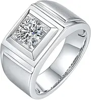 [LOEXZAH] 1 Carat Round Cut Moissanite Rings Men 925 Sterling Silver Moissanite Promise Ring Boyfriend Lab Grown Diamond Wedding Rings groom Simulated Diamond Ring for Husband Daily Wear