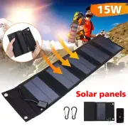 15W Solar Panel Folding Power Bank Outdoor Camping Hiking Phone Charger DC 5V