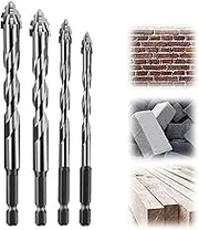 Kicttule 4 - Flute Drill Bit Set, Carbide Relaxrich Drill Bits for Concrete Set for Concrete/Glass/Brick/Cement/Tile/Wood/Etc (6/8/10/12mm)