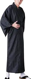 [Generic] Men's Japanese Traditional Kimono Robe Halloween Party Costume Wide Sleeve Spa House Bathrobe Yukata Sleepwear with Belt Set