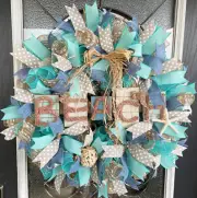 Pretty Raffia Rustic Beach Starfish Summer Deco Mesh Wreath Decor Decoration