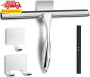 Shower Squeegee with Self-Adhesive Hook, Stainless Steel Shower Squeegee, Glass