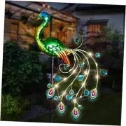 Solar Garden Lights, 39 Inch Height Outdoor Metal Peacock Decorative Garden