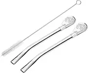 GFDesign Yerba Mate Bombilla Gourd Drinking Filter Straws 304 Food-Grade 18/8 Stainless Steel - Set of 2 with Cleaning Brush - 6" Long