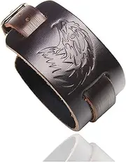 [Fusamk] Hip Hop Alloy Eagle Adjustable Leather Bracelet Bangle,7.0-8.0inches