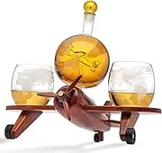 Godinger Whiskey Decanter Airplane Globe Set with 2 World Whisky Glasses - for Liquor Scotch Bourbon Vodka