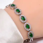 Tsavorite & Cubic Zirconia 925 Sterling Silver Tennis Bracelet 7" B_9702_1045_40