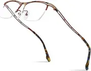 [FONEX] Colorful Pure Titanium Glasses Frame Men Semi Rimless Square Eyeglasses Eyewear