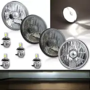 5-3/4" Crystal Clear Headlight Smoked Black Glass Light Lamp 6K H4 LED Bulbs Set (for: Fiat)
