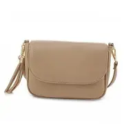 Small Crossbody Bags for Women Trendy Flap Saddle Purses with Tassel Taupe