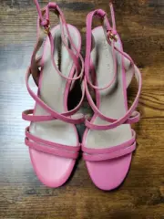 Cole Haan Addie Leather Strappy Sandal Heels, Camelia Rose Leather, Size 6