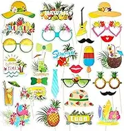 PHOGARY Luau Party Decorations 29Pcs Luau Photo Booth Props Kit, Hawaiian Photo Booth Props Tropical Photo Props Hawaiian Luau Party Supplies for Summer Hawaiian Luau Pool Beach Birthday Wedding Party